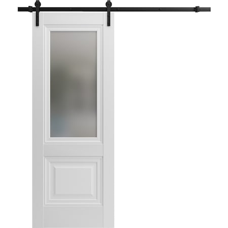Sartodoors Sliding French Pocket Door 28 x 84in, Nebraska Grey W/ Frosted Glass, Kit Trims Rail Hardware SETE6933PD-NEB-2884